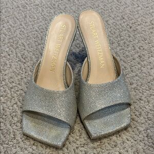 Stuart Weitzman Silver Textured Mules